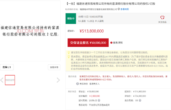 尚牛在线 富滇银行2亿股股权将公开拍卖 起拍价超5亿元